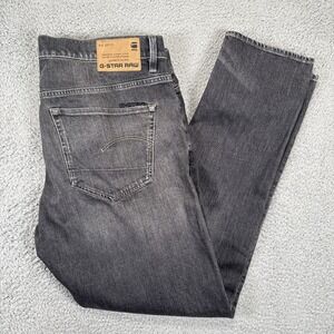 G Star Raw Mens Jeans 38x34(fit 40x34) Black 3301 Slim Button Fly Stretch
